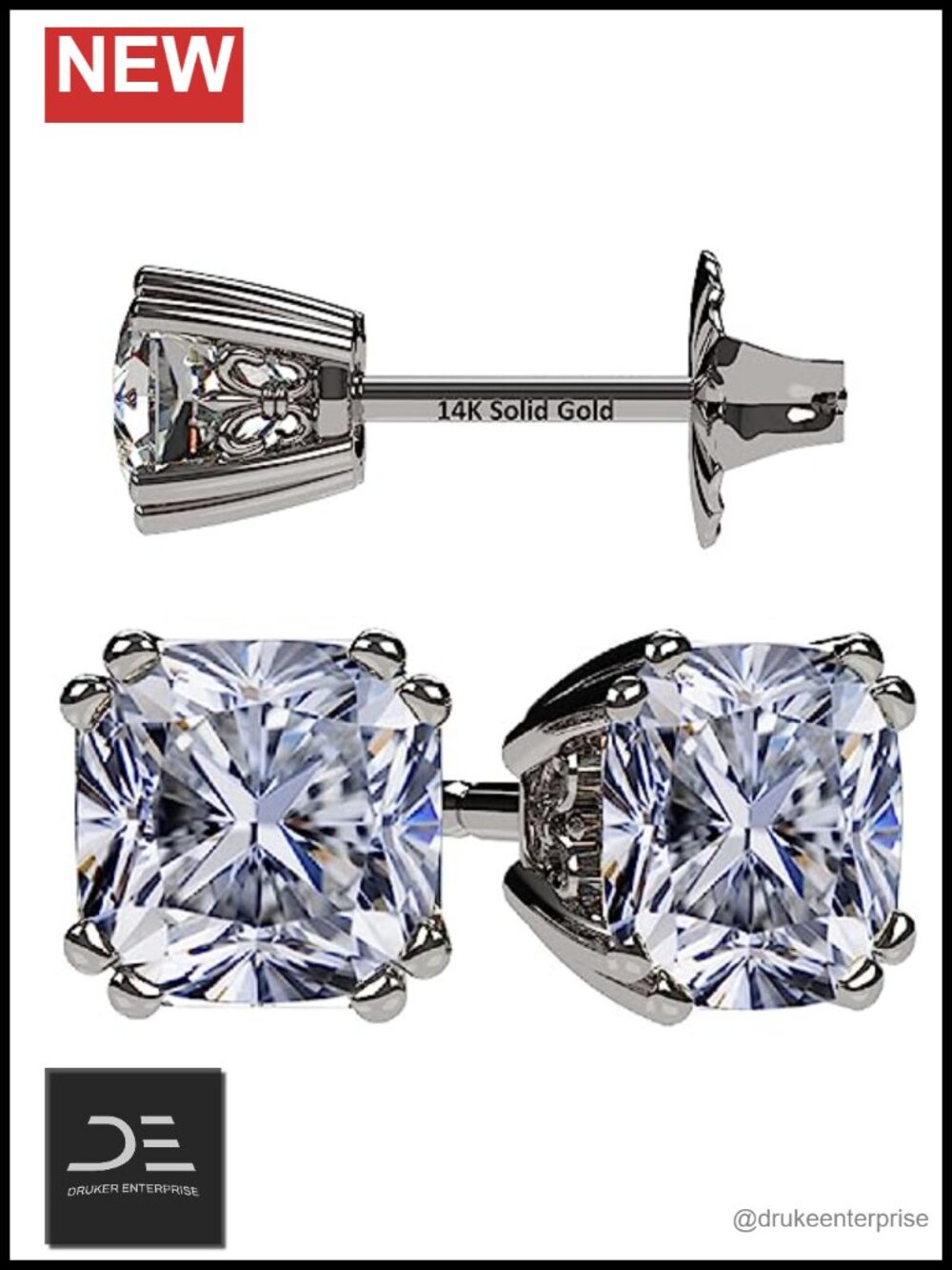 Cushion Cut Simulated Diamond Stud Earrings 14K Gold Post CZ 0.60ct-4.00ctw